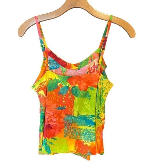 Jams World Sz XS Rose Fusion Green Pink Adjustable Spaghetti Strap Ruffle Top - Picture 2 of 7